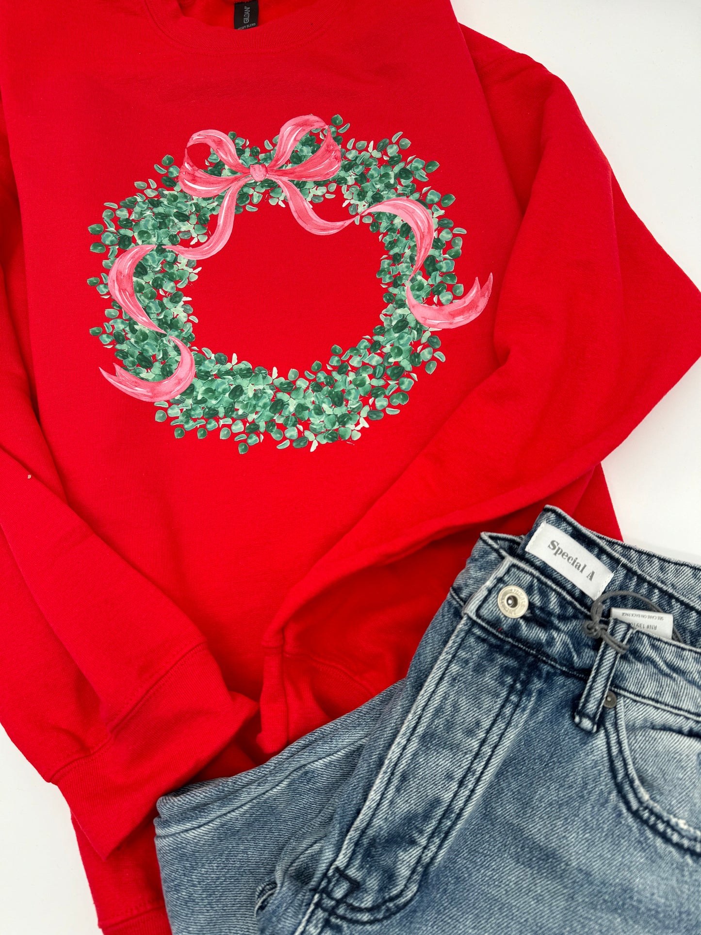 Christmas Wreath with bow Crewneck